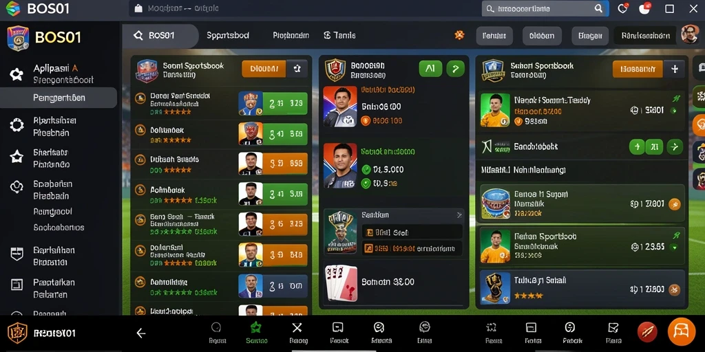 Tampilan layar utama BOS01 yang menampilkan berbagai opsi taruhan olahraga.