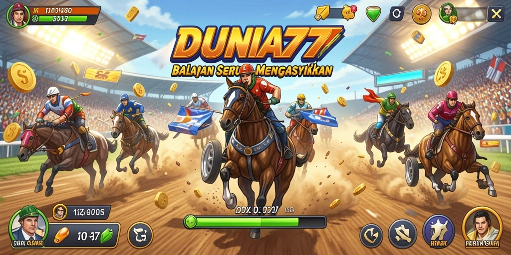 Screenshot dari gameplay balapan DUNIA77 yang seru dan mendebarkan.