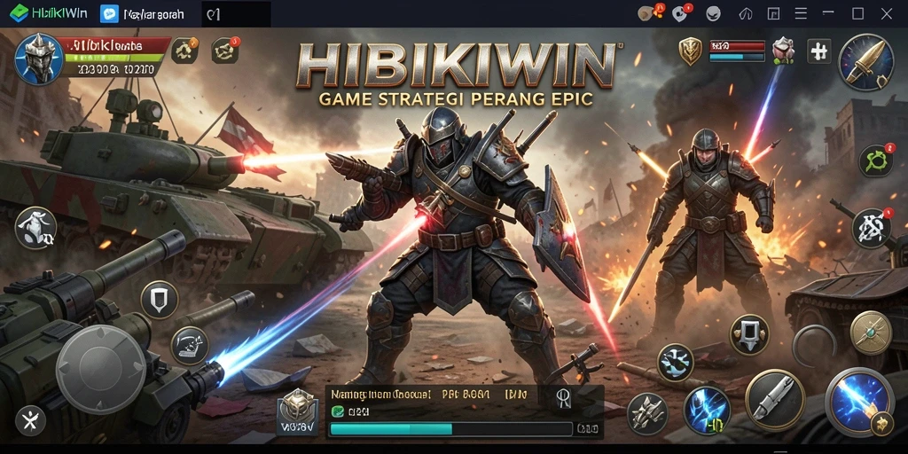 Screenshot gameplay HIBIKIWIN menampilkan aksi pertempuran strategis yang mendebarkan.