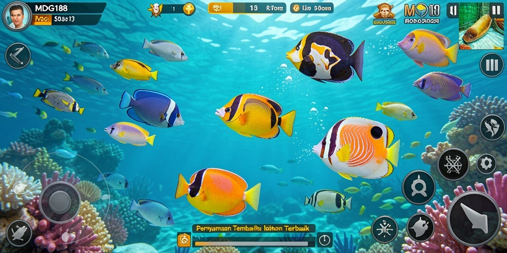 Tampilan gameplay seru dari MDG188 saat menembak ikan.